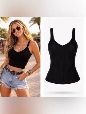 American Eagle Womens Ribbed Tank Top Size XS Festival Coachella Black New